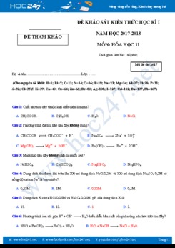 Đề khảo sát kiến thức học kì 1 môn Hóa học 11 năm học 2017-2018