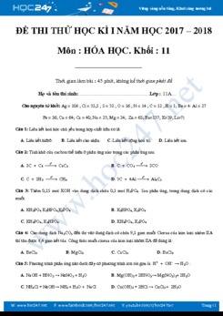 Đề thi thử học kì 1 môn Hóa học 11 năm học 2017 – 2018