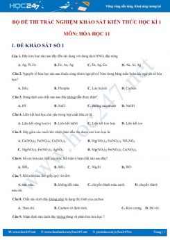 Bộ 2 đề thi trắc nghiệm khảo sát kiến thức Học kì 1 môn Hóa học 11