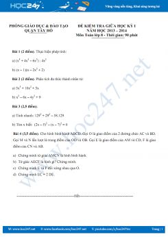 Đề kiểm tra giữa HK1 Toán 8 Tây Hồ _ Hà Nội năm học 2013 -2104 có đáp án