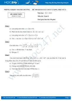 Đề kiểm tra HK1 Toán 8 Phòng GD và ĐT Thanh Chương năm hoc 2011-2012 có đáp án
