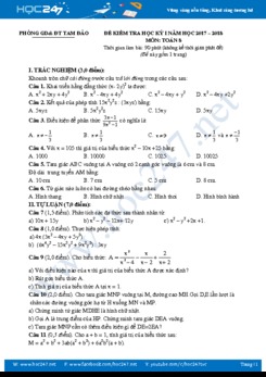 Đề kiểm tra HK1 Toán 8 Phòng GD và ĐT Tam Đảo năm hoc 2017-2018 có đáp án
