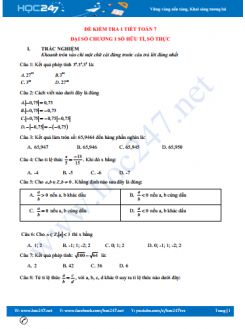 Đề kiểm tra 1 tiết toán lớp 7 - Đại số chương 1