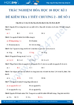 Đề kiểm tra 45 phút chương 2 môn Hóa học 10- Đề số 1