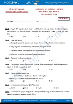 Đề thi học kì 1 môn Hóa học lớp 10 THPT Quang Trung- Đaklak