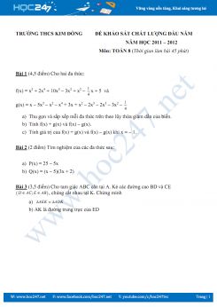 Đề KSCL đầu năm Toán 8 THCS Kim Đồng năm 2011-2012 có đáp án
