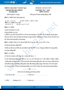 Đề kiểm tra HK1 Toán 6 TP Hải Phòng năm 2017-2018 có đáp án