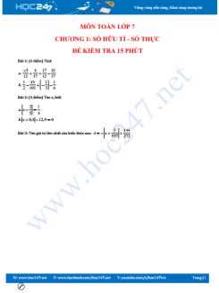 Kiểm tra 15 phút Toán 7 - Chương 1 Số hữu tỉ, số thực có đáp án