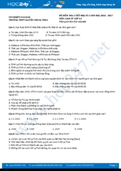 Đề kiểm tra 1 tiết HK1 môn Lịch Sử lớp 12 - THPT Nguyễn Trung Trực An Giang