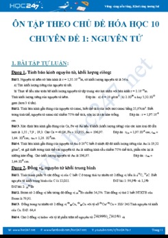 Chuyên đề ôn tập Nguyên tử môn Hóa học 10 có đáp án