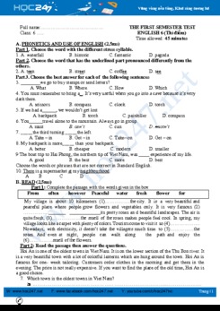 Đề thi HK1 Tiếng Anh lớp 6 (Chương trình thí điểm) có đáp án
