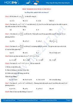 Trắc nghiệm sự đơn điệu của hàm số