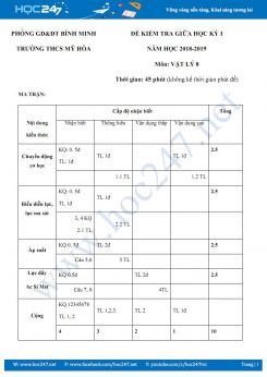 Đề và đáp án kiểm tra giữa HKI môn Vật lý 8 năm học 2018-2019