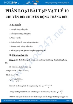 Phân loại bài tập Chuyển động thẳng đều môn Vật lý 10