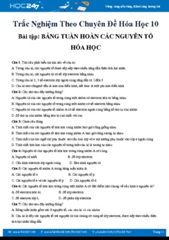 Bài tập trắc nghiệm Chương 2 Bảng tuần hoàn các nguyên tố hóa học- Hóa 10