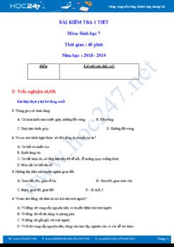 Đề kiểm tra 1 tiết HK1 môn Sinh học 7 có đáp án năm 2018-2019