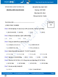 Đề kiểm tra 1 tiết Đại số 10 lần 1 trường THPT Nguyễn Huệ