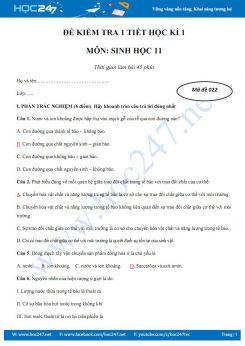 Đề kiểm tra trắc nghiệm giữa học kì 1 môn Sinh học 11 có đáp án