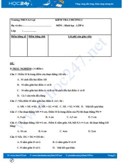 Ma trận và đề kiểm tra 1 tiết chương 1 hình học 6 trường THCS Lê Lợi