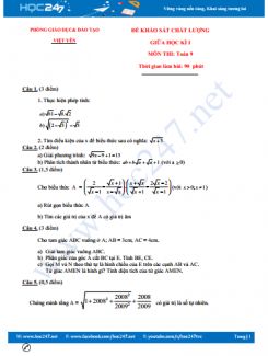 Đề kiểm tra giữa kì 1 toán 9 trường THCS Việt Yên