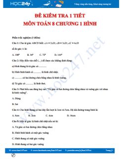 Đề kiểm tra 1 tiết chương 1 Hình học 8 có đáp án