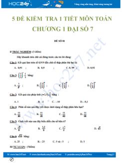 5 đề kiểm tra 1 tiết chương 1 Đại số 7 có đáp án