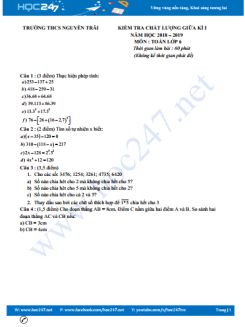 Đề thi giữa kì 1 lớp 6 môn Toán 2018 trường THCS Nguyễn Trãi