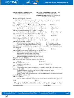 Đề thi giữa học kì 1 môn Toán 8 năm 2017 thành phố Ninh Bìn