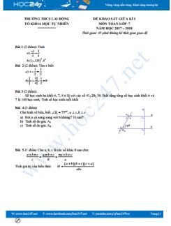 Đề thi giữa HK1 môn Toán lớp 7 năm 2017 trường THCS Lai Đồng - Phú Thọ có đáp án