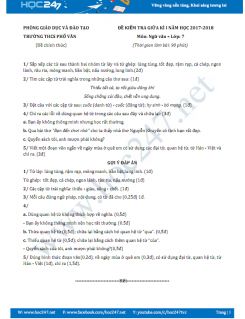 Đề thi giữa HKI môn Ngữ văn lớp 7 năm 2017- Trường THCS Phổ Văn