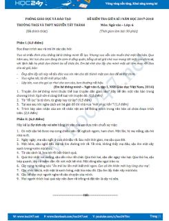 Đề thi giữa HKI môn Ngữ văn lớp 6 năm 2018 trường THCS Nguyễn Tất Thành