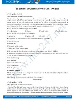 Đề kiểm tra giữa kì I Môn Ngữ văn lớp 6 năm 2018
