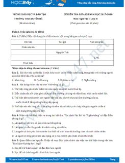 Đề thi giữa HKI môn Ngữ văn lớp 8 năm 2018 trường THCS Duyên Hà