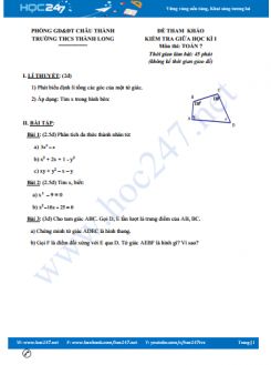 Đề kiểm tra giữa HK1 môn Toán lớp 8 trường THCS Thành Long