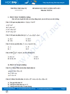 Đề thi giữa học kì 1 môn Toán lớp 8 trường THCS Đại Tự