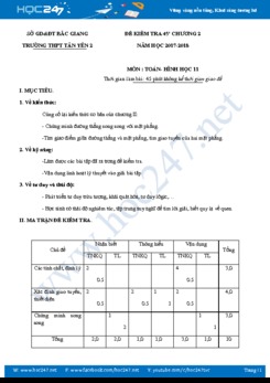 Đề kiểm tra Chương 2 Hình học 11 năm 2017 - Trường THPT Tân Yên 2