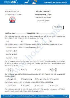 Đề kiểm tra 1 tiết chương 1 Hình học 11 năm 2017 có đáp án - Trường THPT Đức Hòa