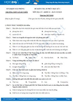 Đề kiểm tra giữa HK 1 môn Địa lí lớp 7 - THCS Phú Thọ