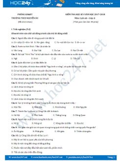 Đề thi giữa HKI môn Lịch sử lớp 6 năm 2018 Trường THCS Nguyễn Du