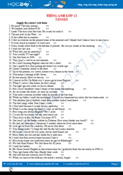 Bài tập bổ trợ các thì - ôn tập Tiếng Anh lớp 12