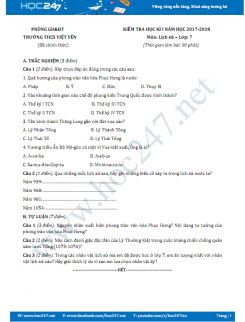 Đề thi giữa HKI môn Lịch sử lớp 7 năm 2017 Trường THCS Việt Yên