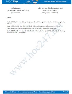 Đề thi giữa HKI môn Lịch sử lớp 7 năm 2018 Trường THCS Hoàng Hoa Thám