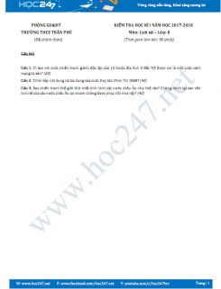 Đề thi giữa HKI môn Lịch sử lớp 8 năm 2018 Trường THCS Trần Phú