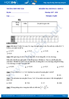 Đề kiểm tra 1 tiết Chương 2 Toán đại số 11 năm 2017- Trường THPT Phú Lâm có đáp án