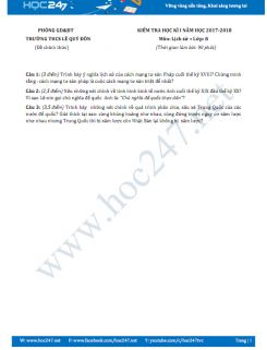 Đề thi giữa HKI môn Lịch sử lớp 8 năm 2018 Trường THCS Lê Qúy Đôn