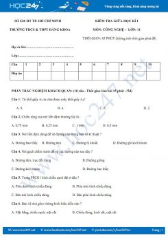 Đề thi giữa HKI môn Công Nghệ  11 trường THCS-THPT Đăng Khoa- Tp. HCM