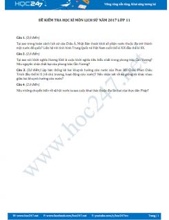 Đề thi giữa HKI môn Lịch sử lớp 11 năm 2017
