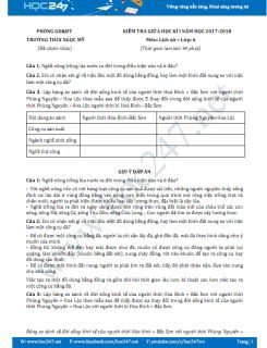 Đề thi giữa HKI môn Lịch sử lớp 6 năm 2017 Trường THCS Ngọc Mỹ