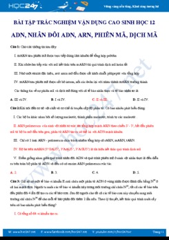 62 câu trắc nghiệm Vận dụng cao về ADN, ARN, Phiên mã và dịch mã