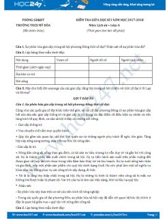 Đề thi giữa HKI môn Lịch sử lớp 6 năm 2017 Trường THCS Mỹ Hòa